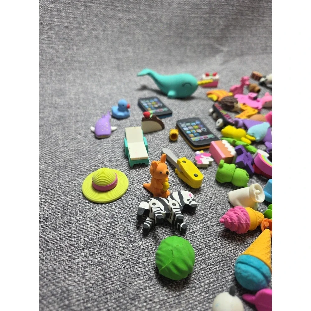 Large Lot Vintage and Modern Shaped Pencil Erasers Animals Tools Furniture